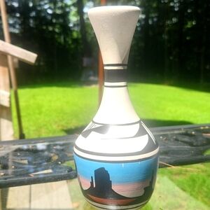 Handcrafted Vintage Navajo Pottery CB Vase with Scenic Design Signed